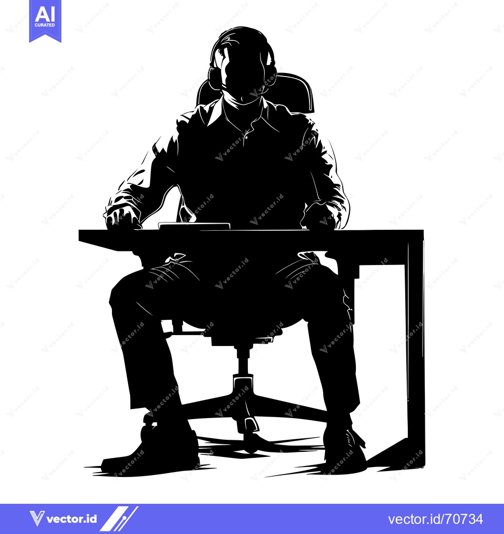 Premium Vector of Silhouette of a Man Wearing Headphones Sitting at a Desk
