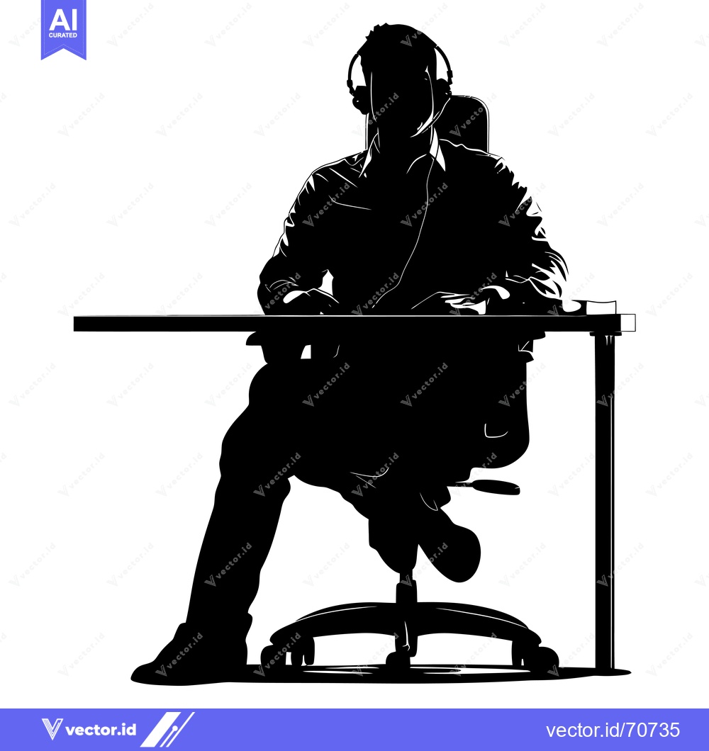 Premium Vector dari Silhouette of a Person Sitting at a Desk with Headphones On