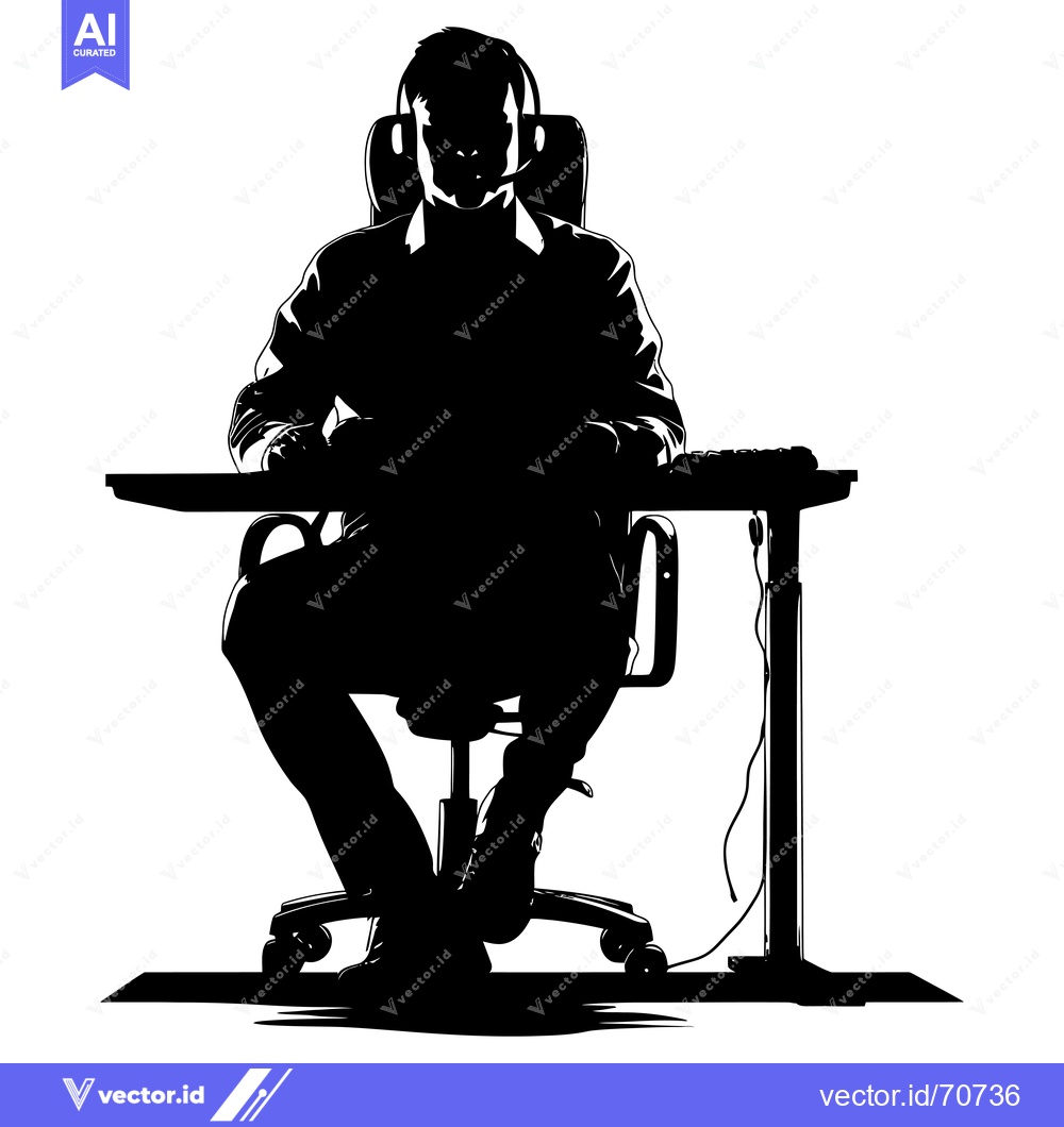 Premium Vector of Silhouette of a Person Sitting at a Desk with a Headset On