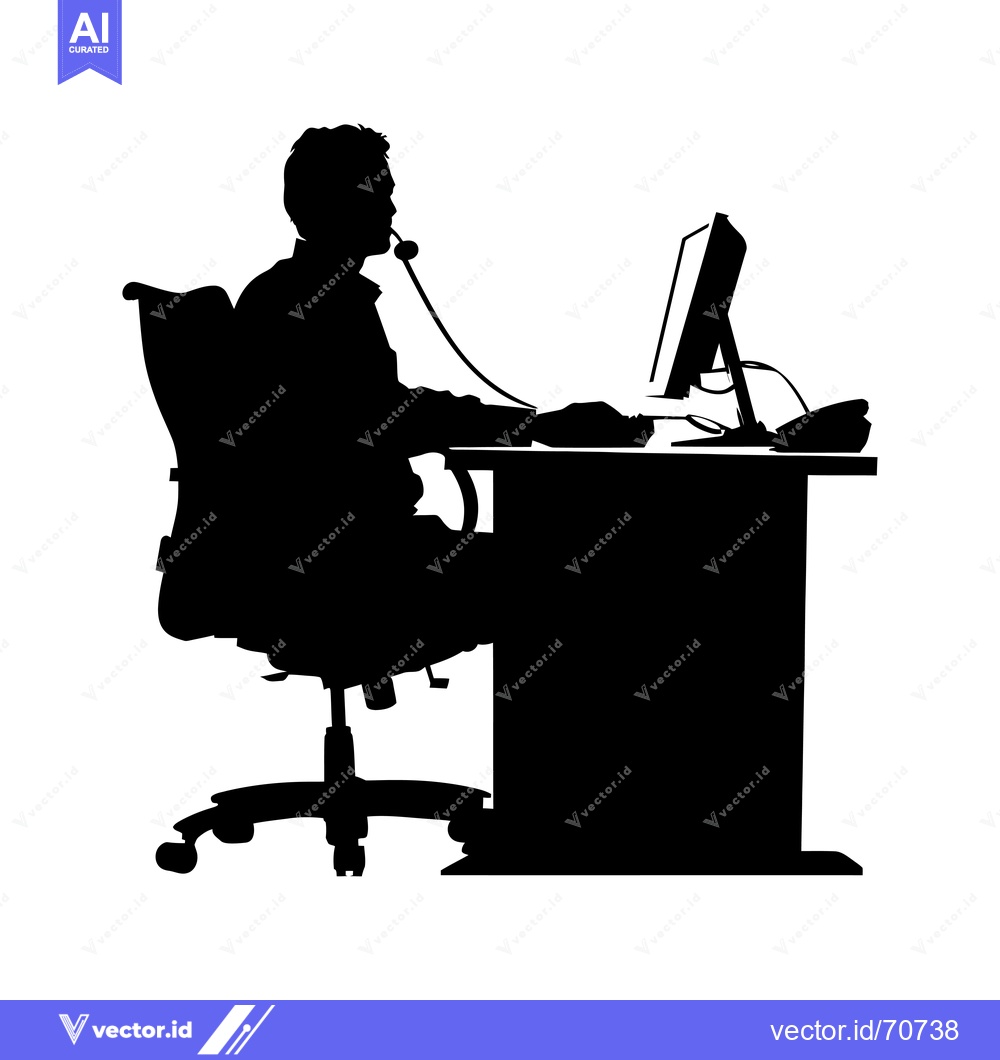 Premium Vector dari Silhouette of a Person Sitting at a Desk with a Computer