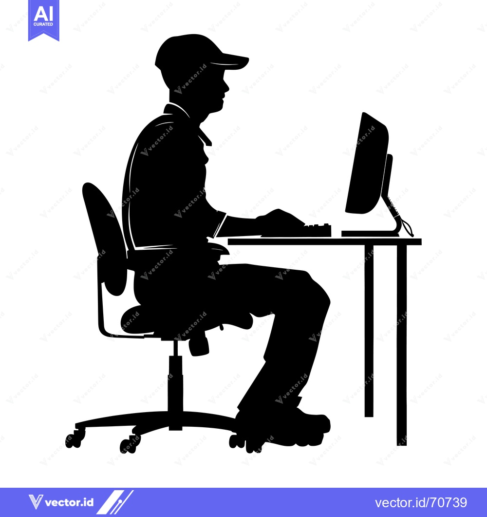 Premium Vector of Silhouette of a Person Sitting at a Desk Using a Computer
