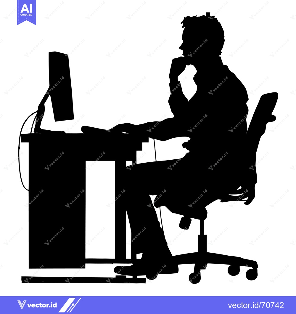Premium Vector of Silhouette of a person sitting at a desk with a computer