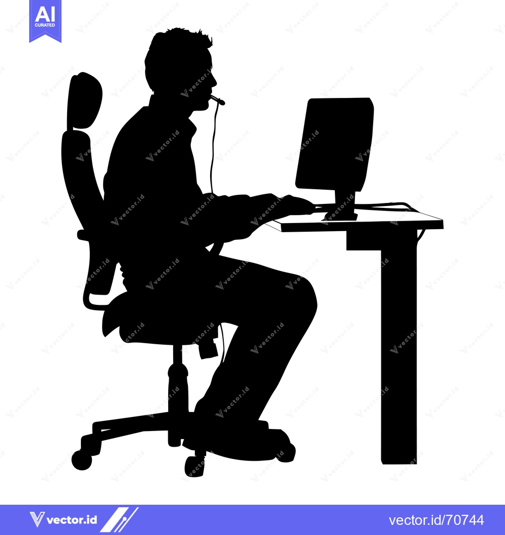 Premium Vector dari Silhouette of a Person Sitting in a Chair at a Desk with a Computer
