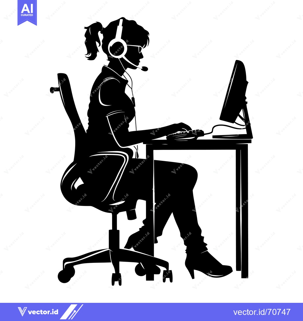 Premium Vector of Silhouette of a woman wearing headphones working at a computer