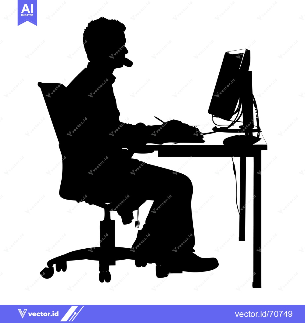 Premium Vector dari Silhouette of a Person Working at a Desk with a Computer