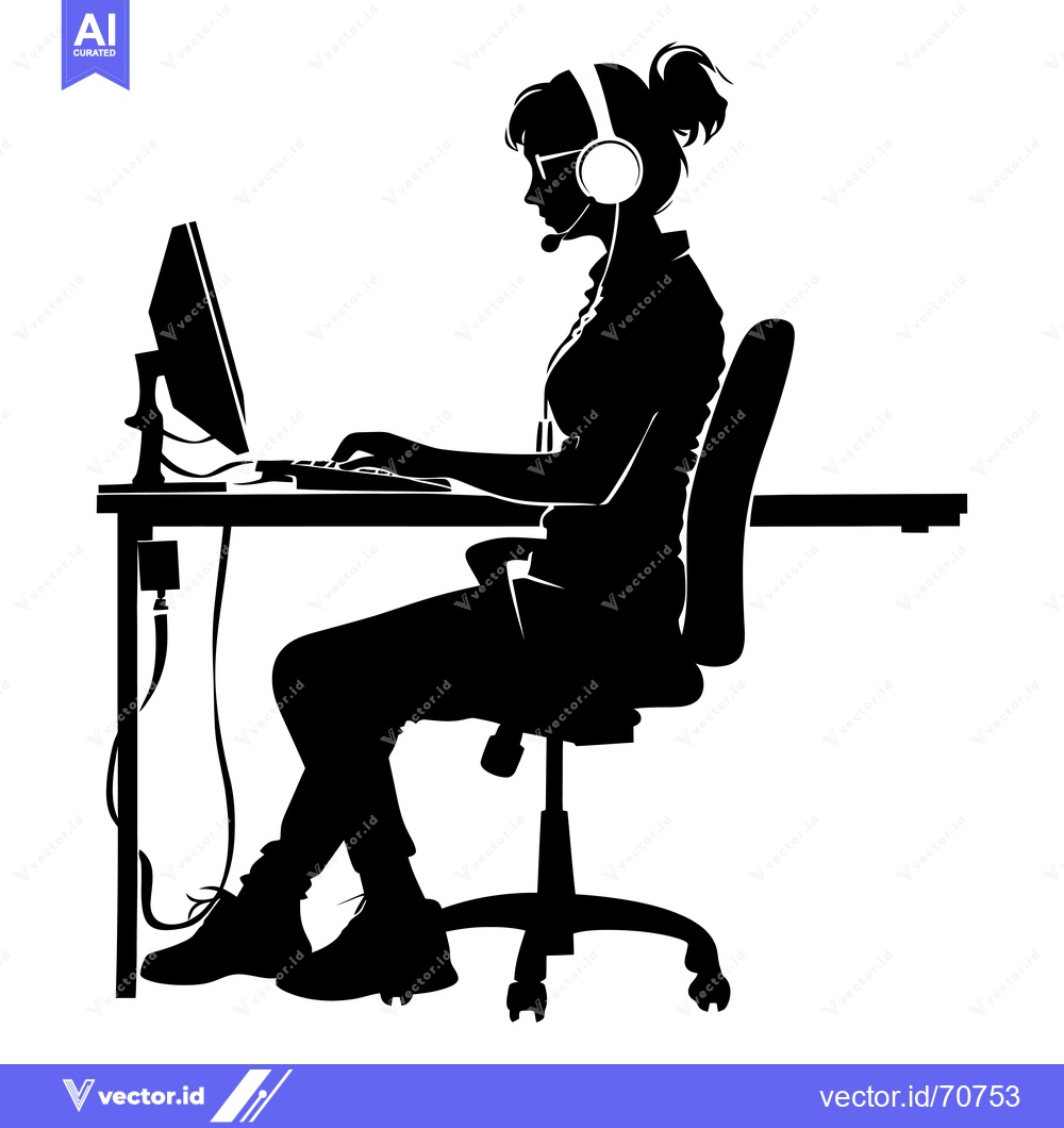 Premium Vector dari Silhouette of a Woman Working at a Computer with a Headset