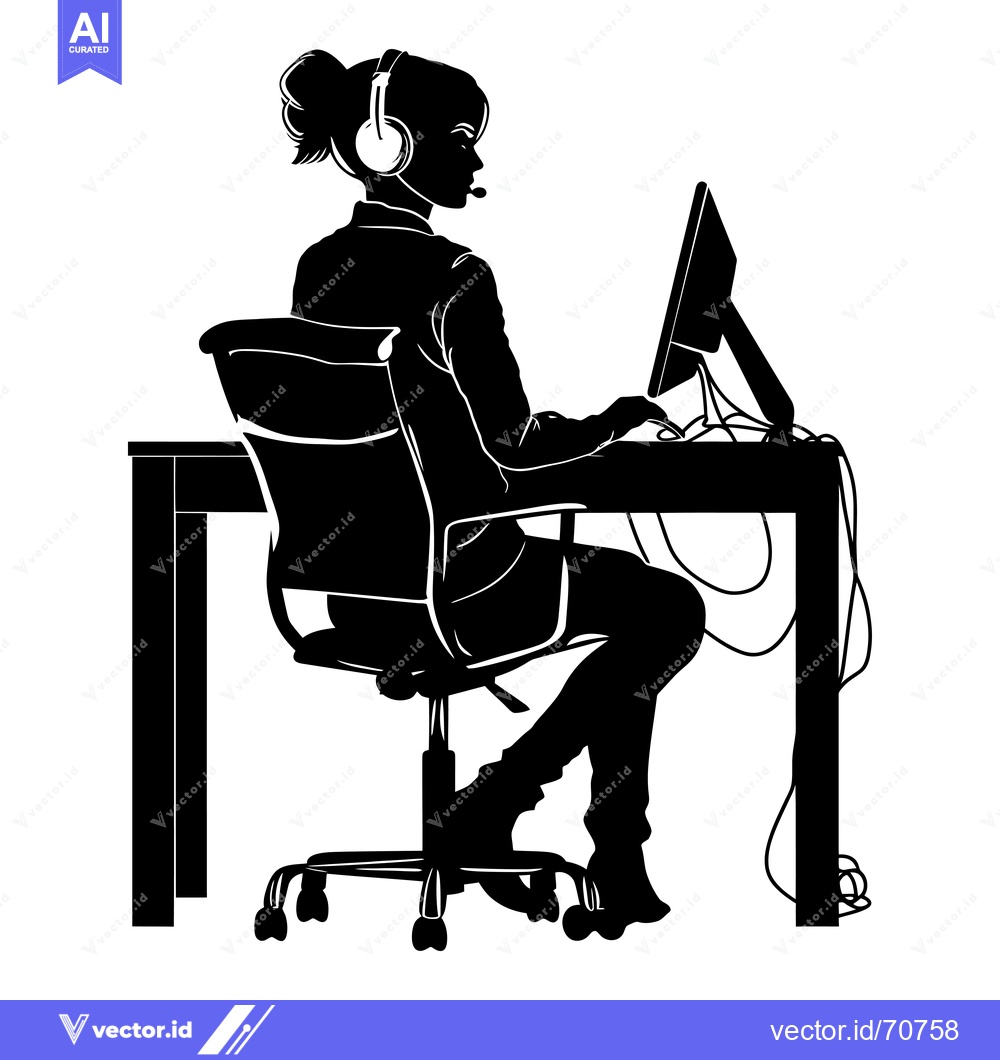 Premium Vector dari Silhouette of a Woman Wearing Headphones Working at a Desk