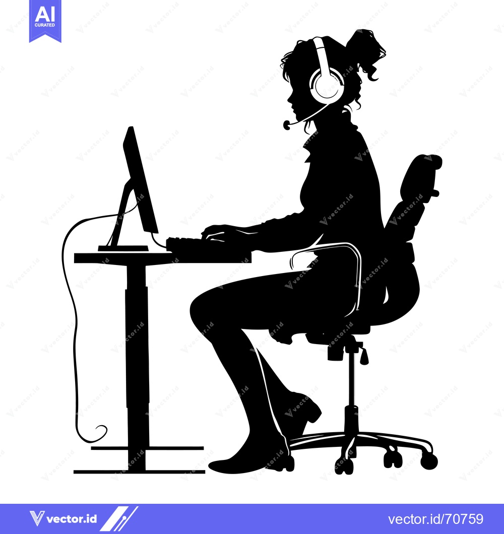 Premium Vector dari Silhouette of a Woman in a Headset Working at a Computer