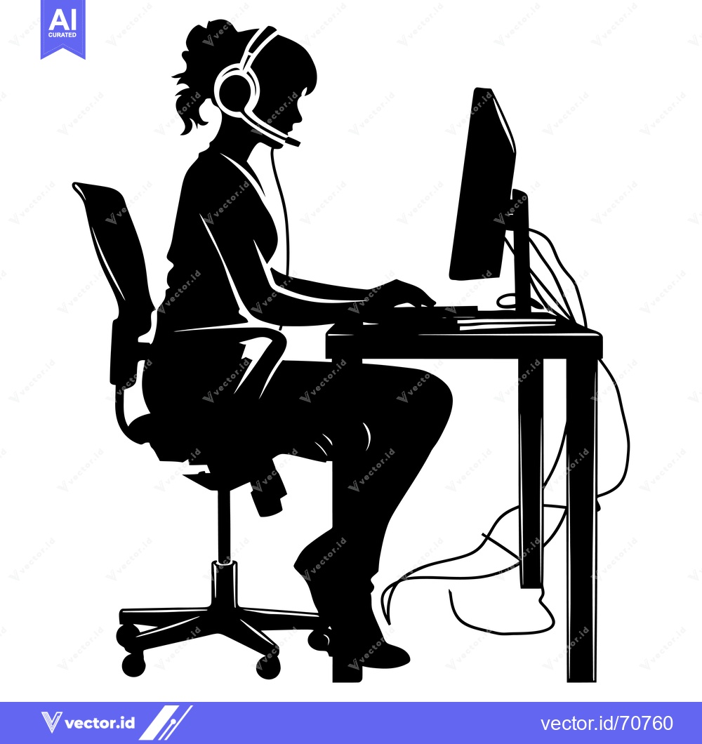 Premium Vector dari Silhouette of a Woman Working at a Computer Desk