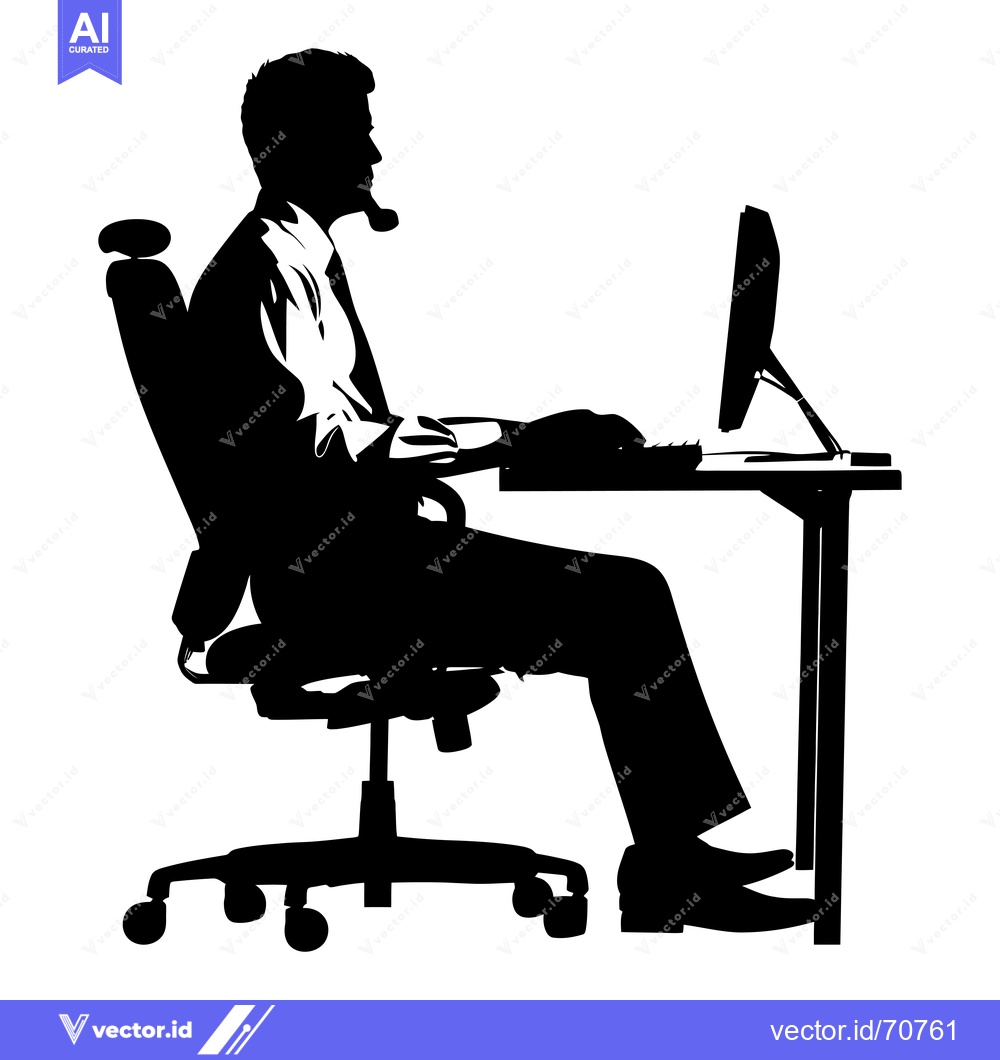 Premium Vector dari Silhouette of a Man Sitting in a Chair at a Desk Using a Computer