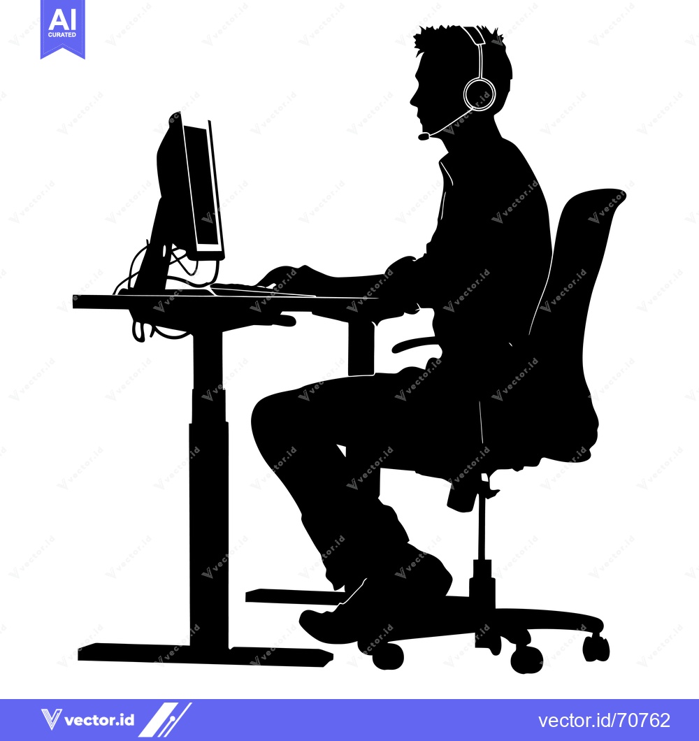 Premium Vector dari Silhouette of a Man Working at a Computer with a Headset
