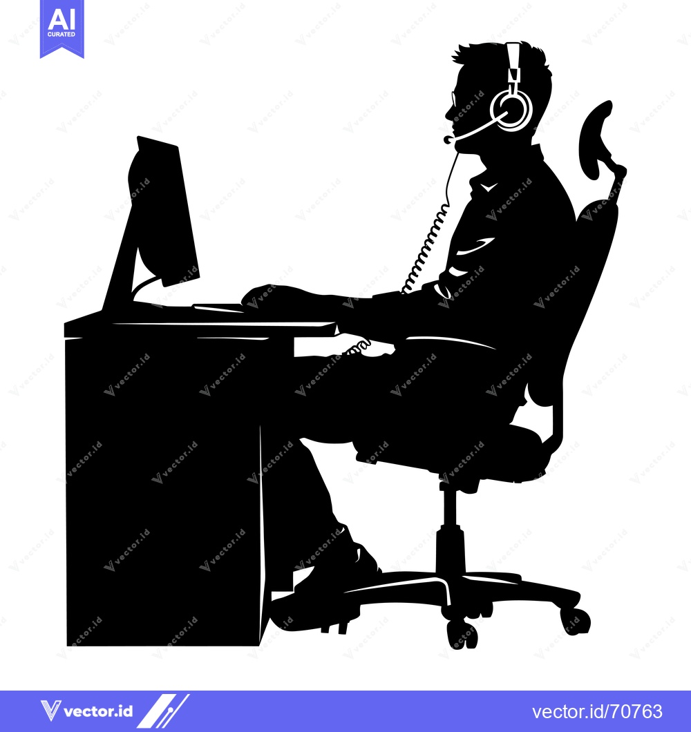 Premium Vector of Silhouette of a Person in a Headset Working at a Desk