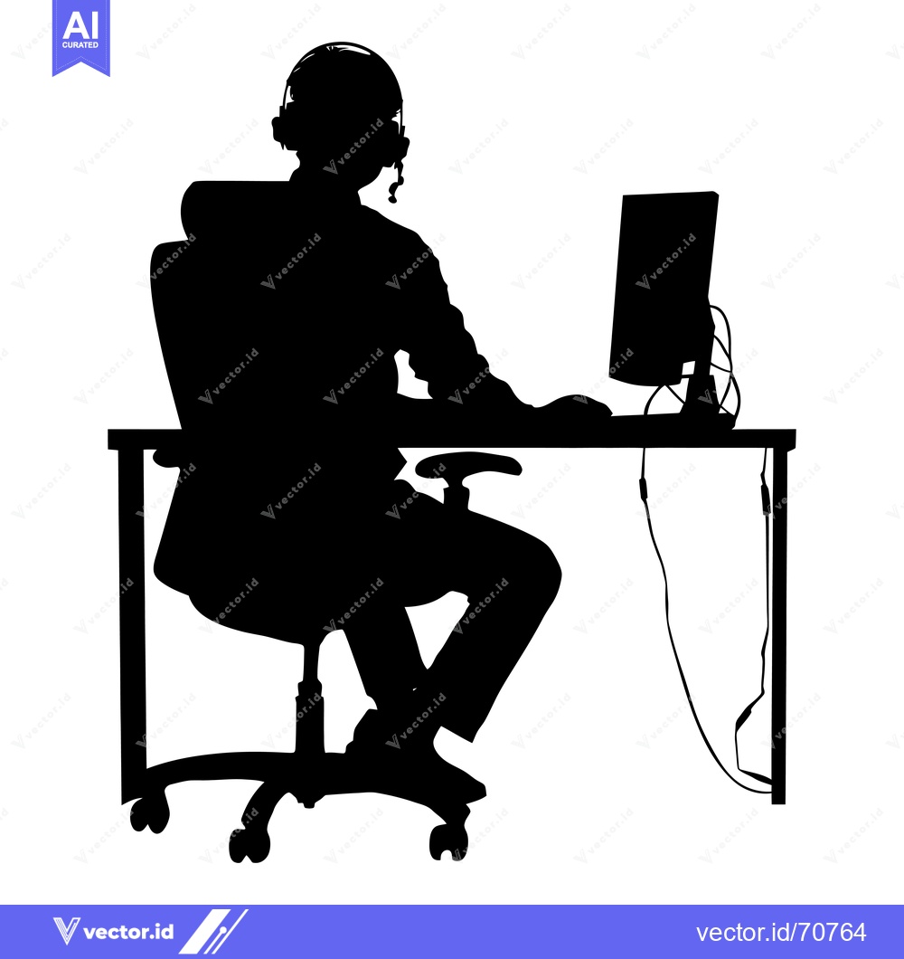 Premium Vector of Silhouette of a Person Sitting at a Desk Wearing Headphones and Facing