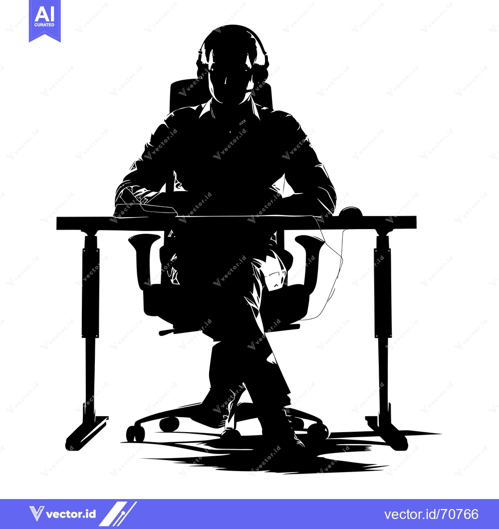 Premium Vector dari Silhouette of a Person Wearing Headphones Sitting at a Desk