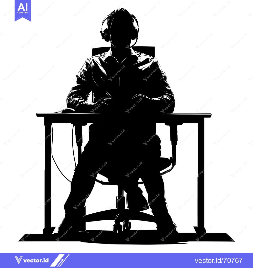 Premium Vector dari Silhouette of a Person Wearing Headphones Sitting at a Desk