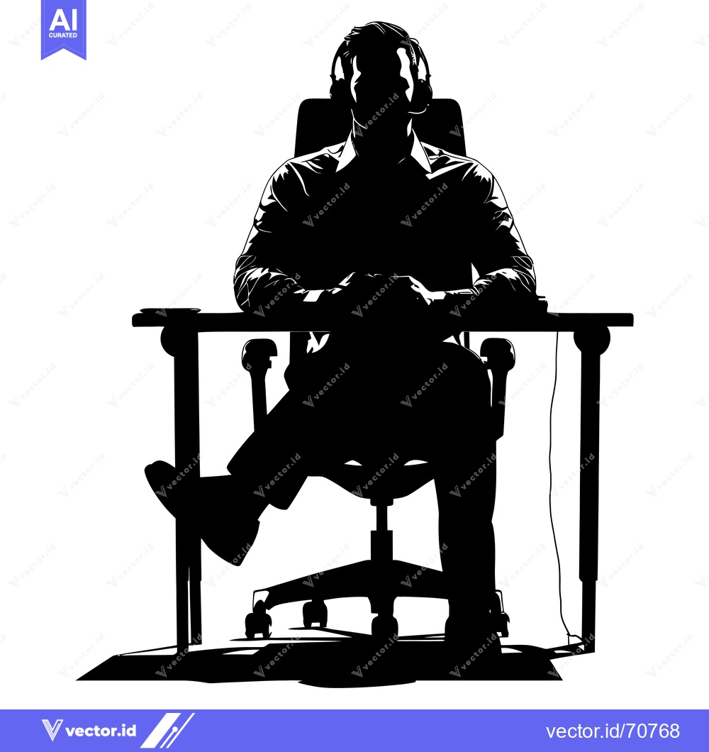 Premium Vector dari Silhouette of a Person Sitting at a Desk Wearing Headphones