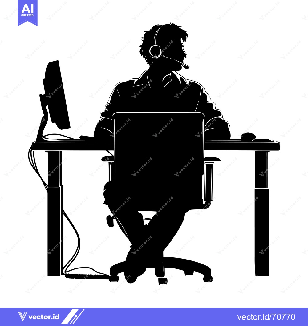 Premium Vector of Silhouette of a Person Wearing Headphones at a Desk with a Computer