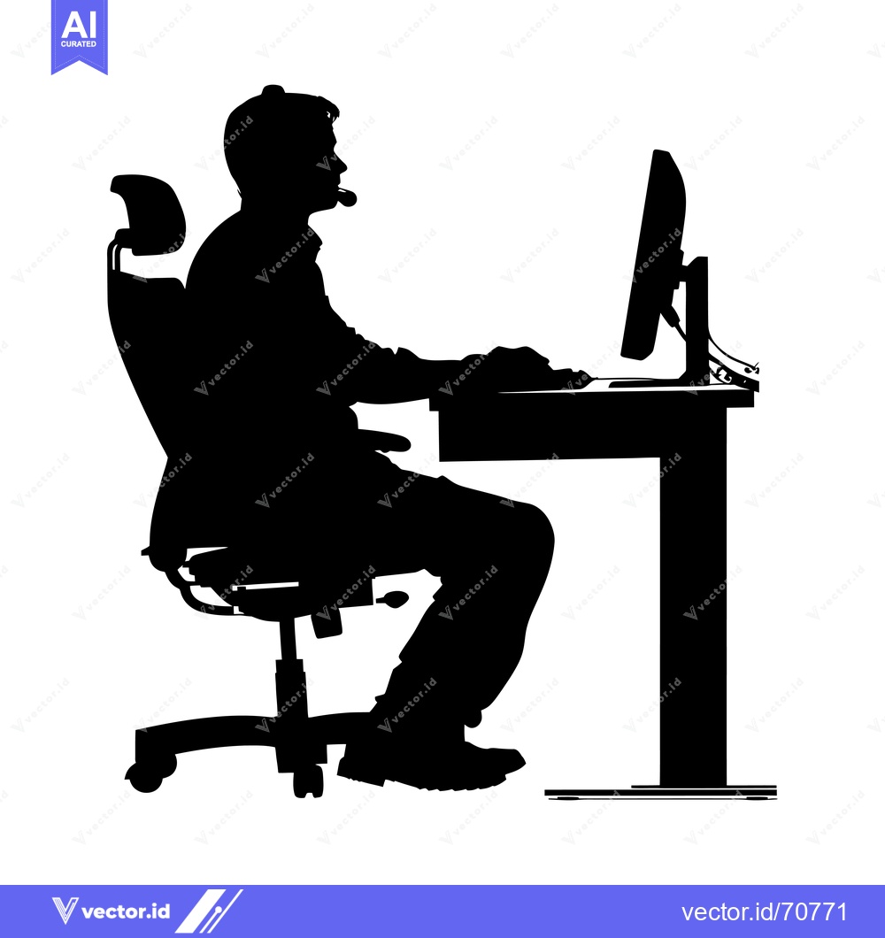 Premium Vector dari Silhouette of a Person Sitting at a Desk with a Computer