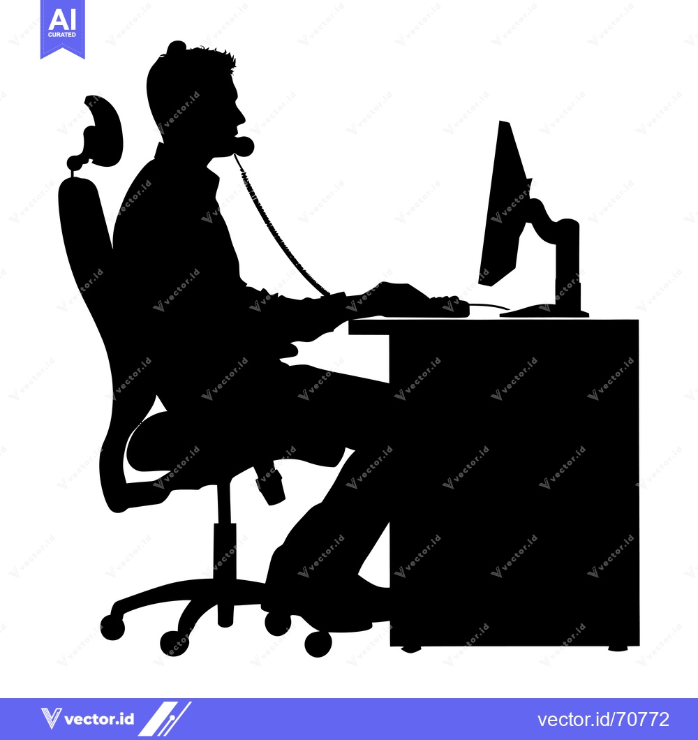 Premium Vector dari Silhouette of a Person Sitting at a Desk Talking on the Phone