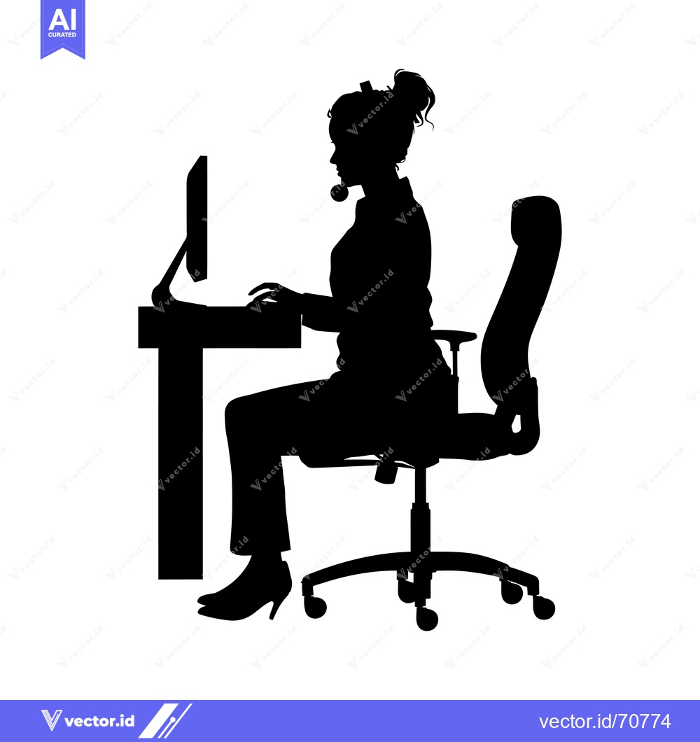 Premium Vector of Silhouette of a Woman Working at a Desk with a Headset