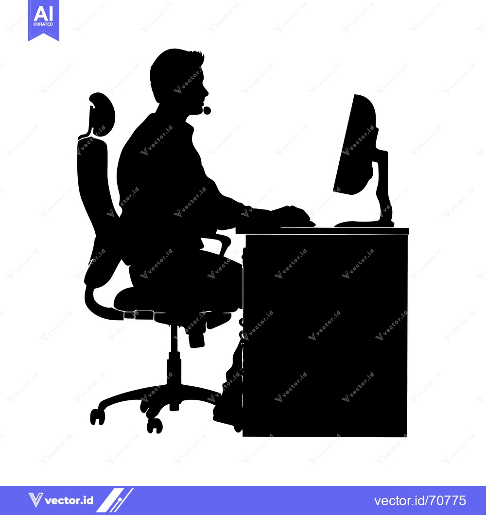 Premium Vector dari Silhouette of a Person Sitting at a Desk with a Computer