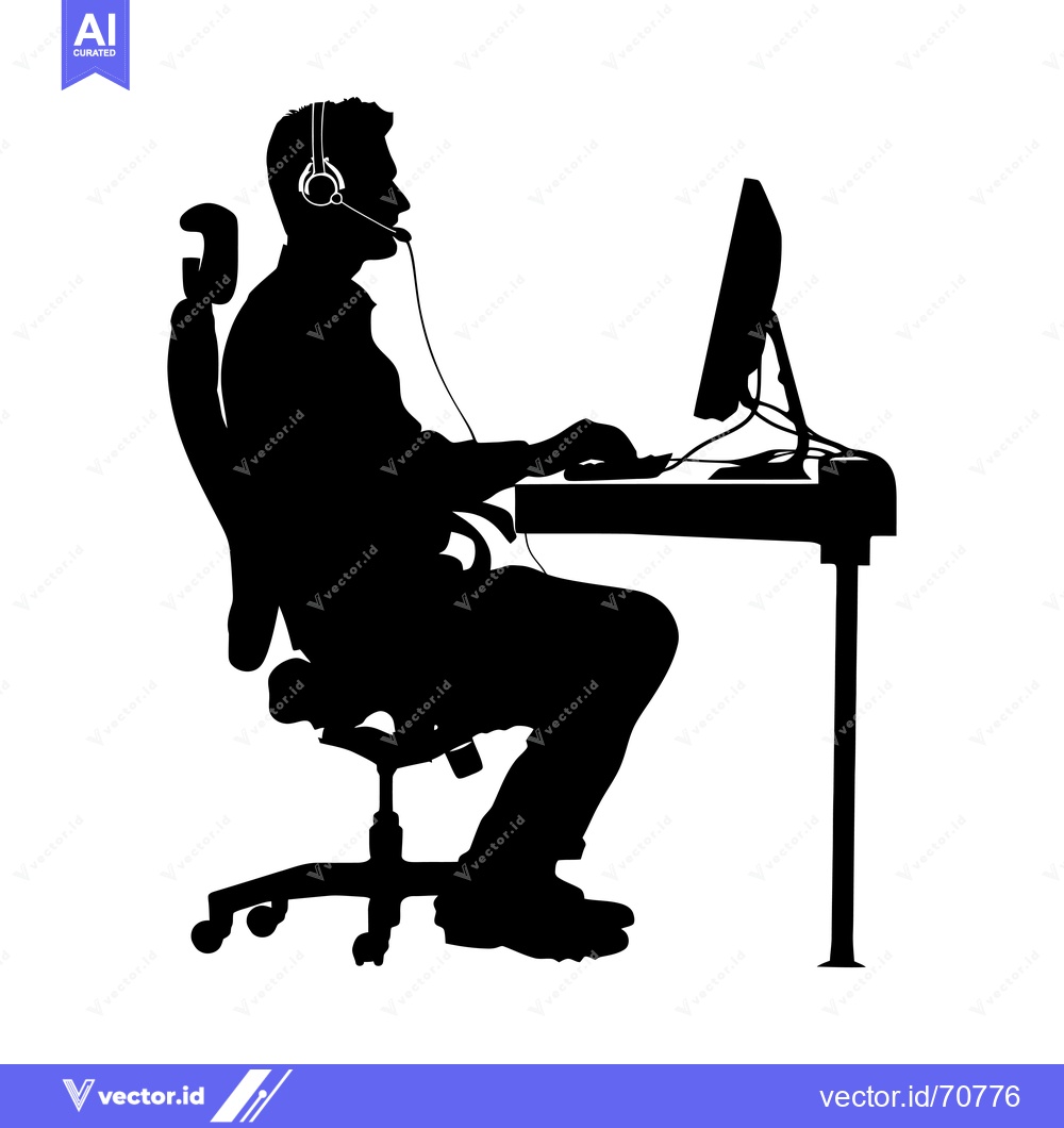 Premium Vector of Silhouette of a Person Wearing Headphones and Sitting at a Desk with a