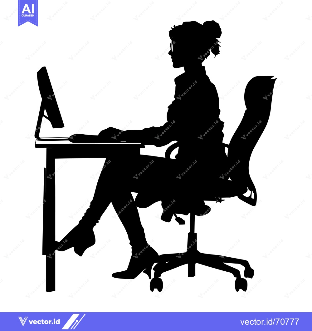 Premium Vector of Silhouette of a Woman Working at a Desk with a Computer