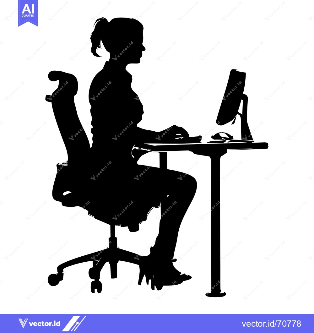 Premium Vector dari Silhouette of a Woman Working at a Computer Desk