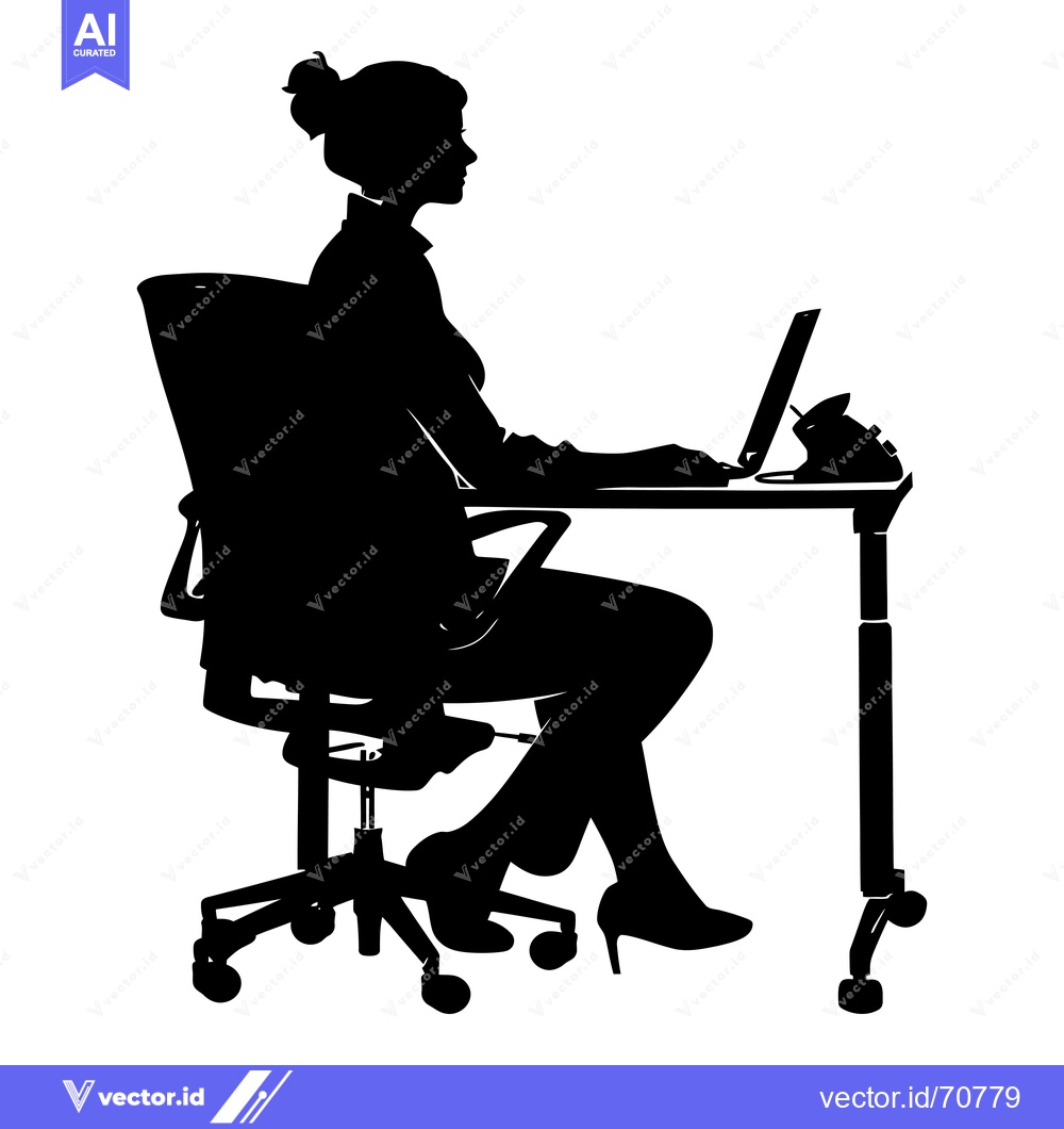 Premium Vector of Silhouette of a Woman Working at a Desk with a Laptop