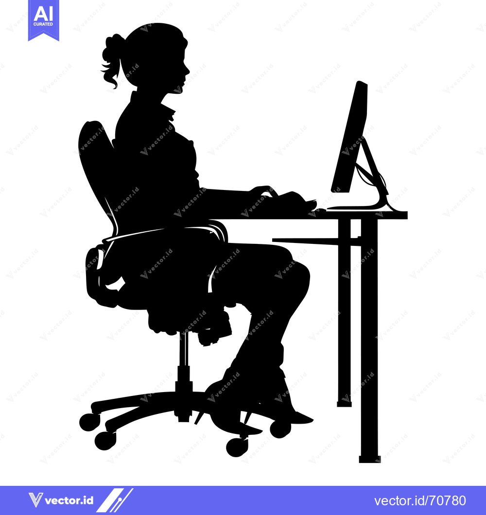 Premium Vector dari Silhouette of a Woman Sitting at a Desk Using a Computer