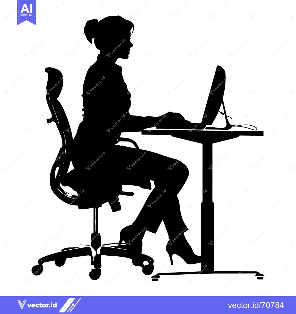 Premium Vector of Silhouette of a woman working at a desk with a computer