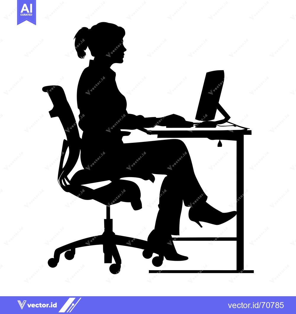 Premium Vector dari Silhouette of a woman sitting at a desk using a computer
