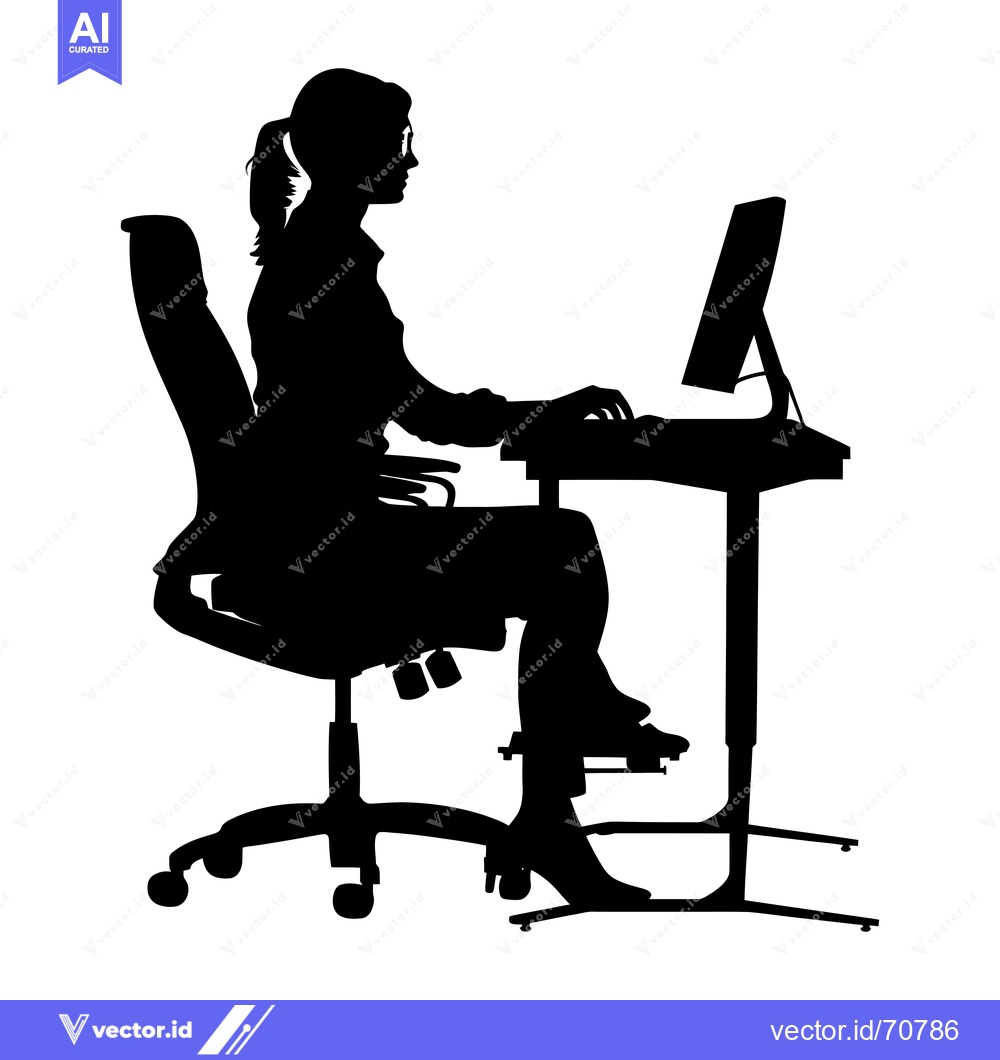 Premium Vector dari Silhouette of a Woman Working at a Desk with a Computer