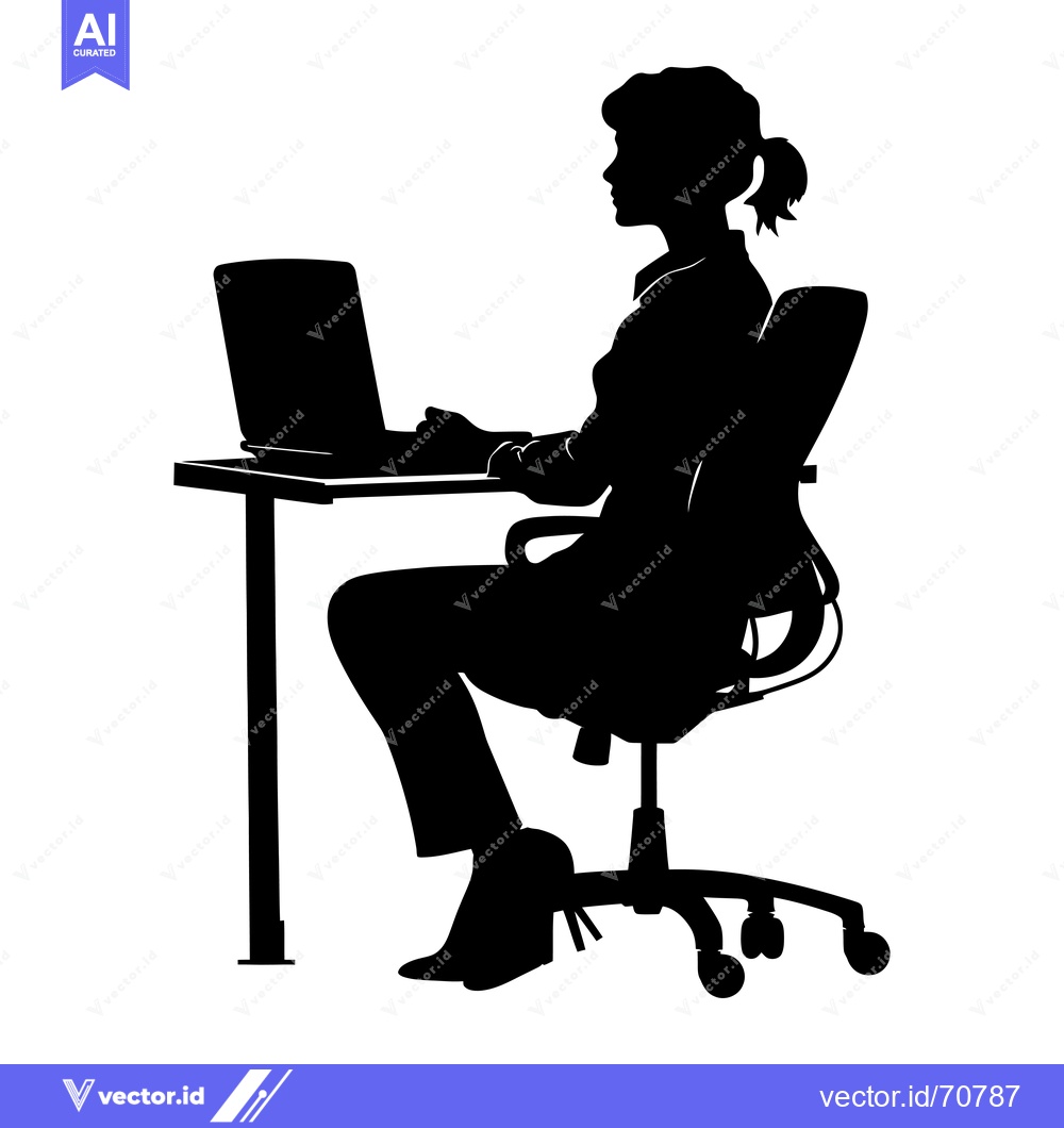 Premium Vector dari Silhouette of a Woman Working on a Laptop at a Desk