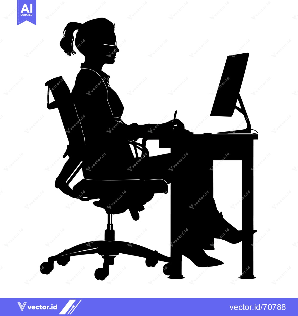 Premium Vector dari Silhouette of a Woman Working at a Desk