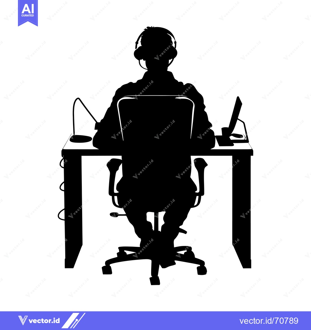 Premium Vector dari Silhouette of a Person Sitting in a Chair at a Desk with a Computer, H