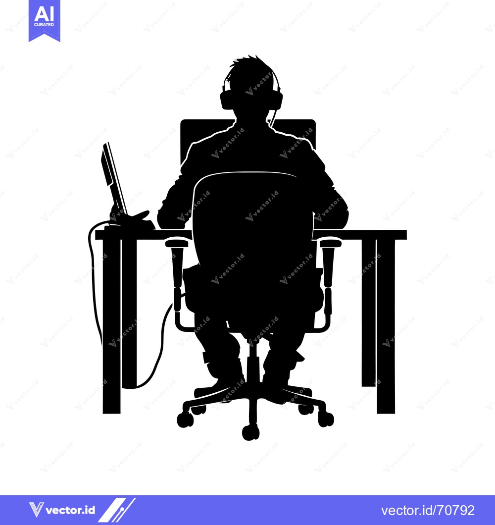 Premium Vector of Silhouette of a Person Sitting at a Desk Wearing Headphones