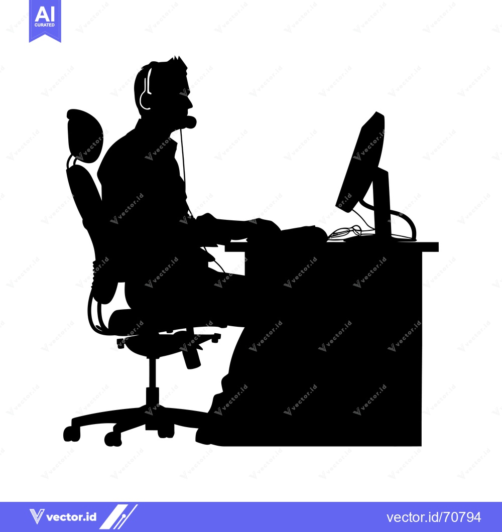 Premium Vector dari Silhouette of a Person Working at a Desk with a Computer