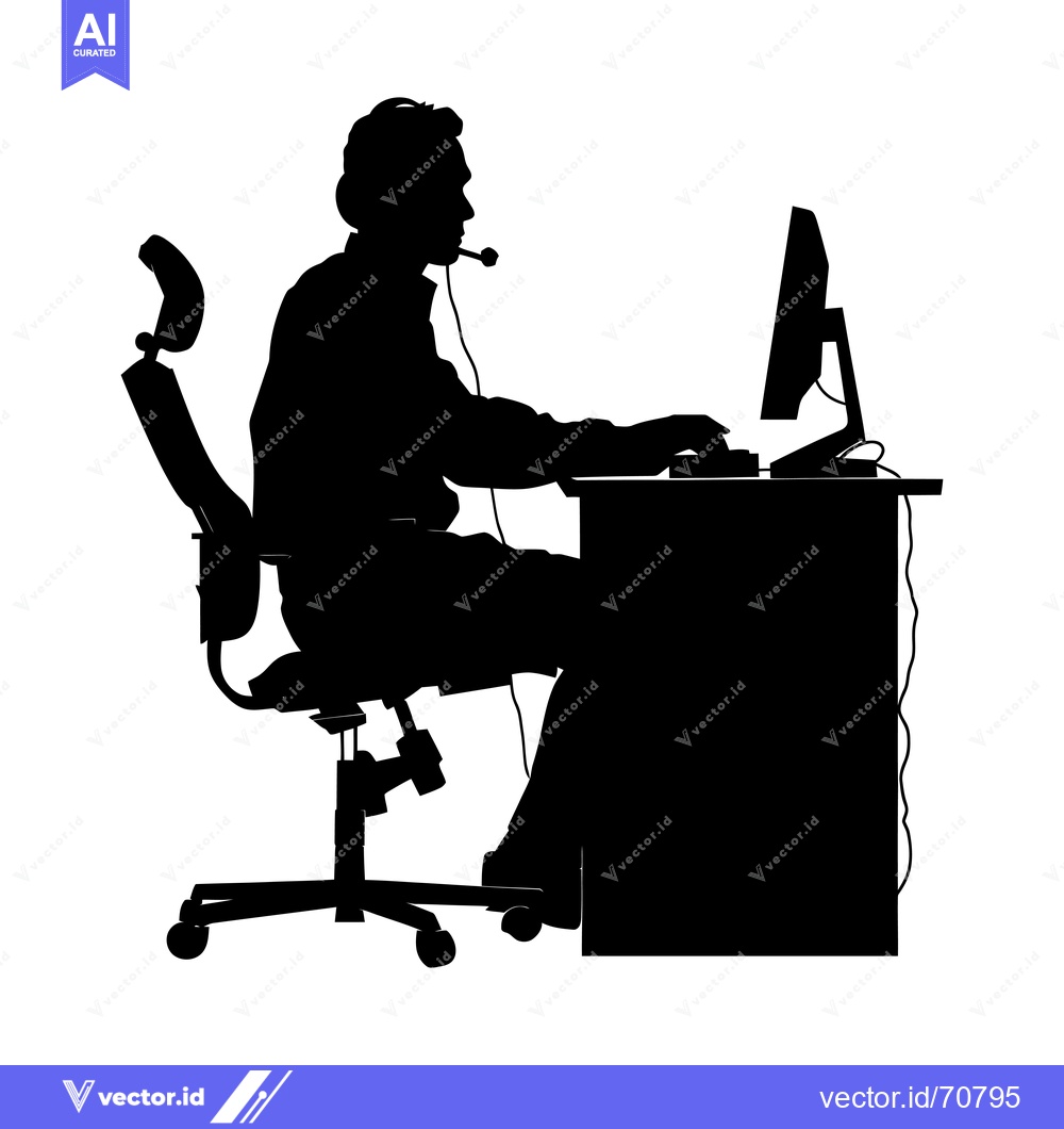 Premium Vector dari Silhouette of a Person Wearing a Headset Working at a Desk
