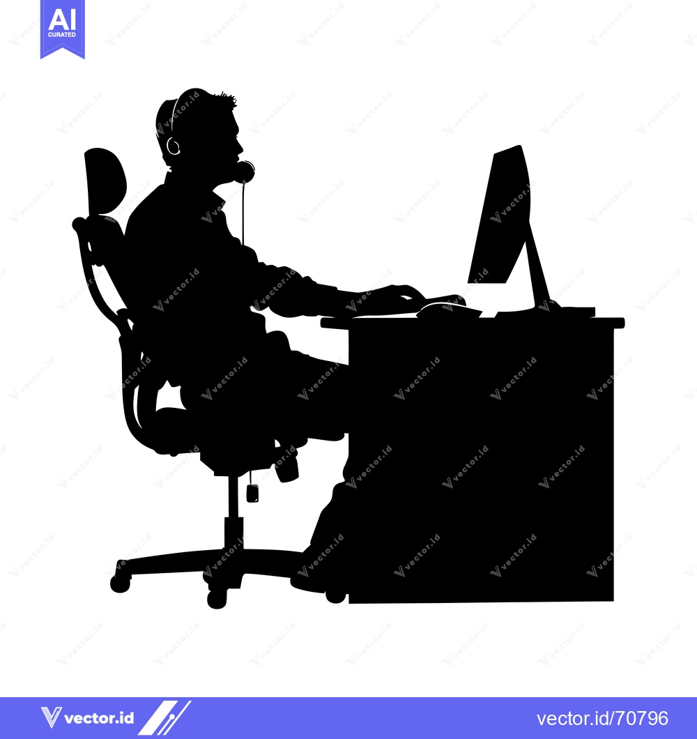 Premium Vector of Silhouette of a Person Sitting in an Office Chair and Using a Computer