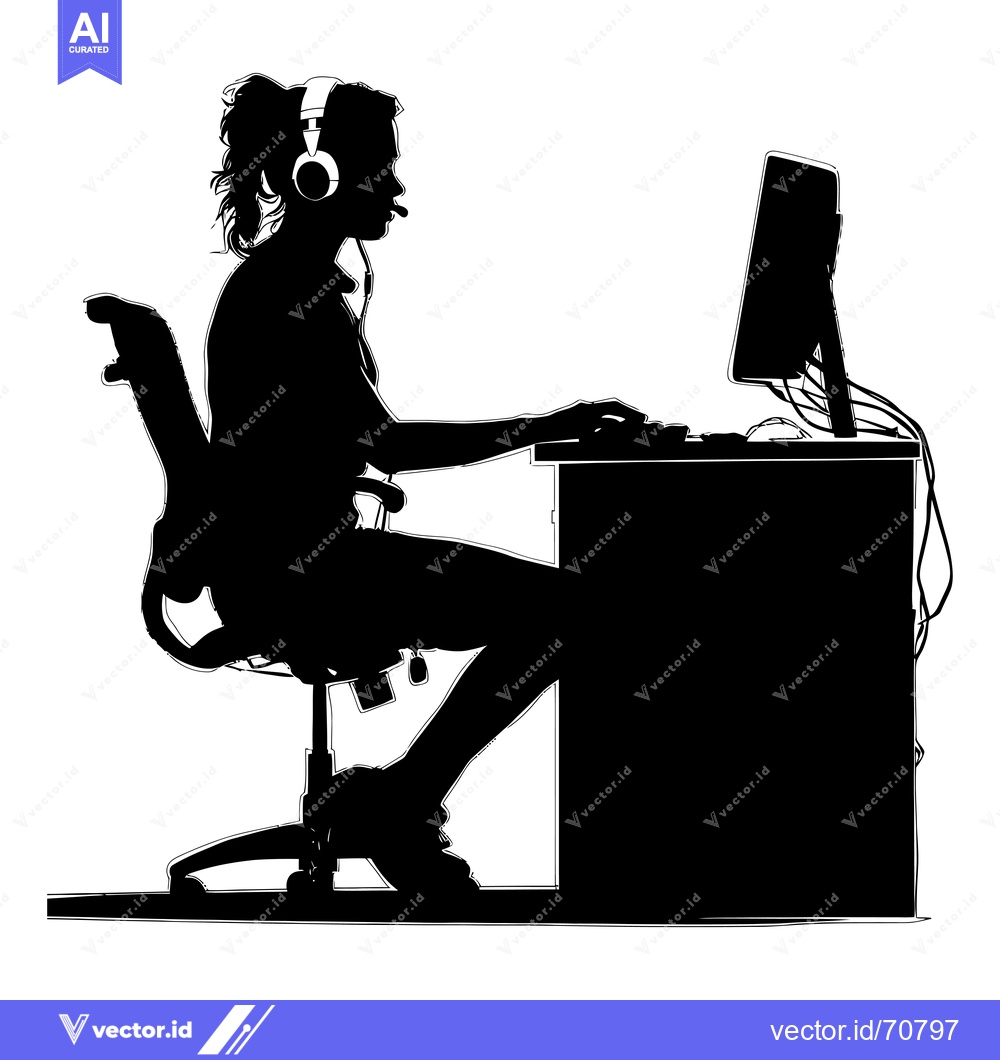Premium Vector of Silhouette of a Person Wearing Headphones and Using a Computer