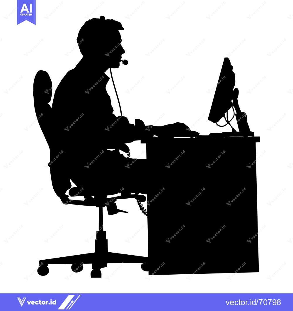 Premium Vector dari Silhouette of a Person Sitting at a Desk Using a Computer