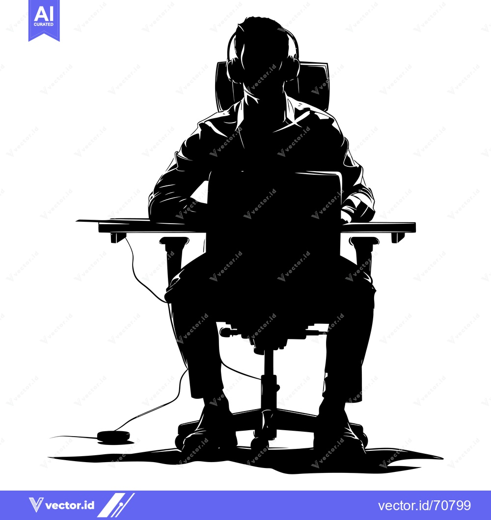 Premium Vector of Silhouette of a Person Sitting in a Chair with Headphones and a Laptop
