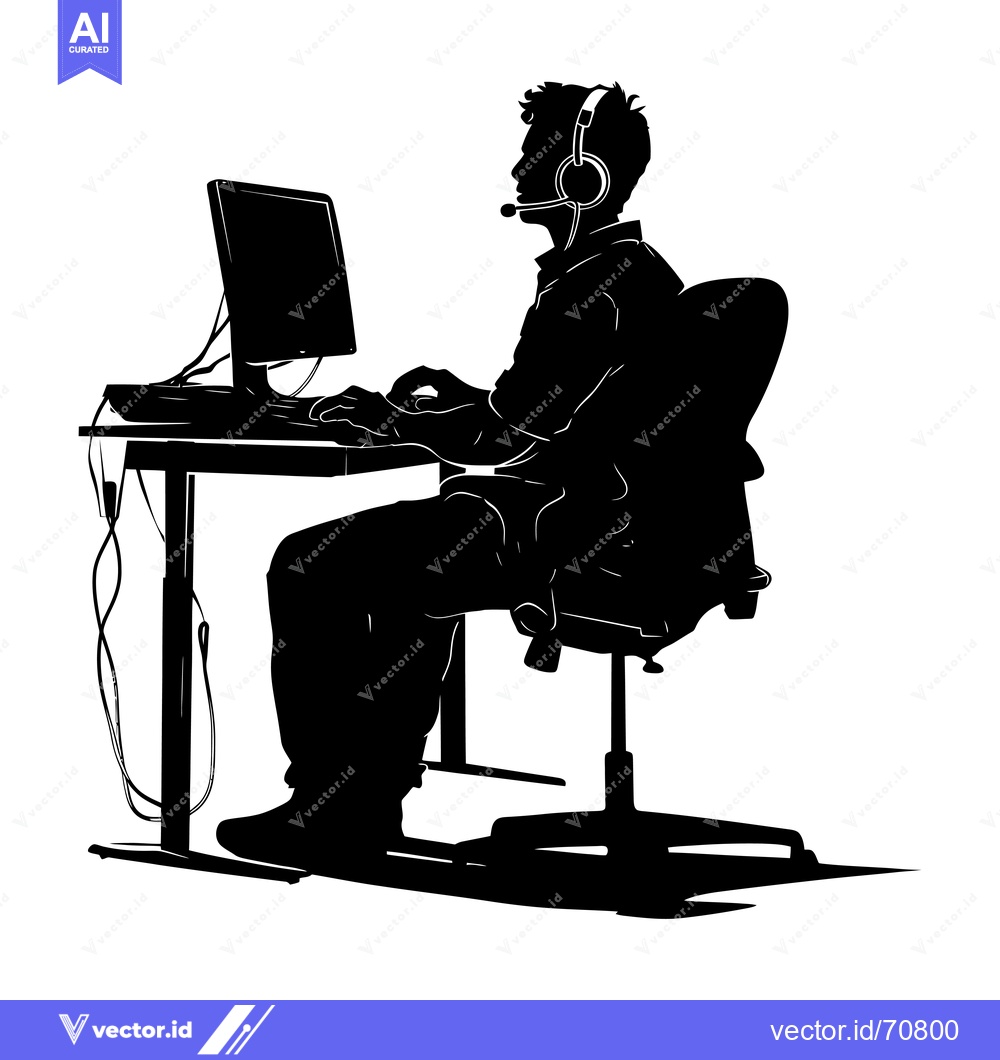 Premium Vector dari Silhouette of a Person Using a Computer with a Headset