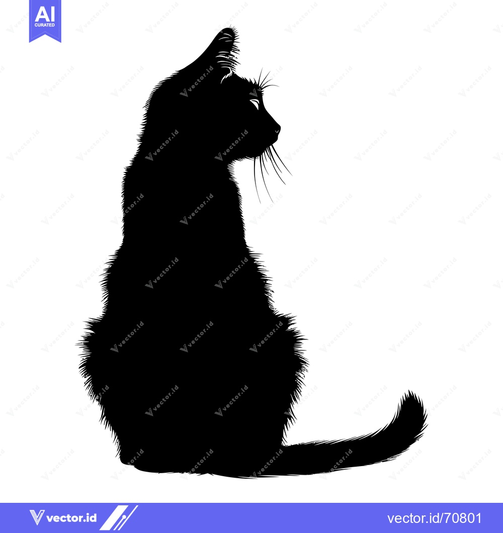 Premium Vector dari A Black Cat Silhouette Sitting in Profile