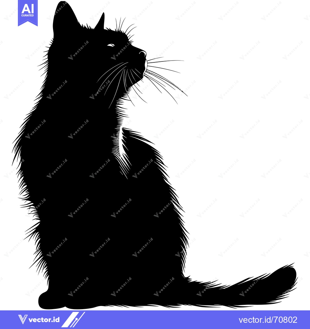 Premium Vector of A Black Cat Silhouette Sitting in Profile with its Head Tilted Up