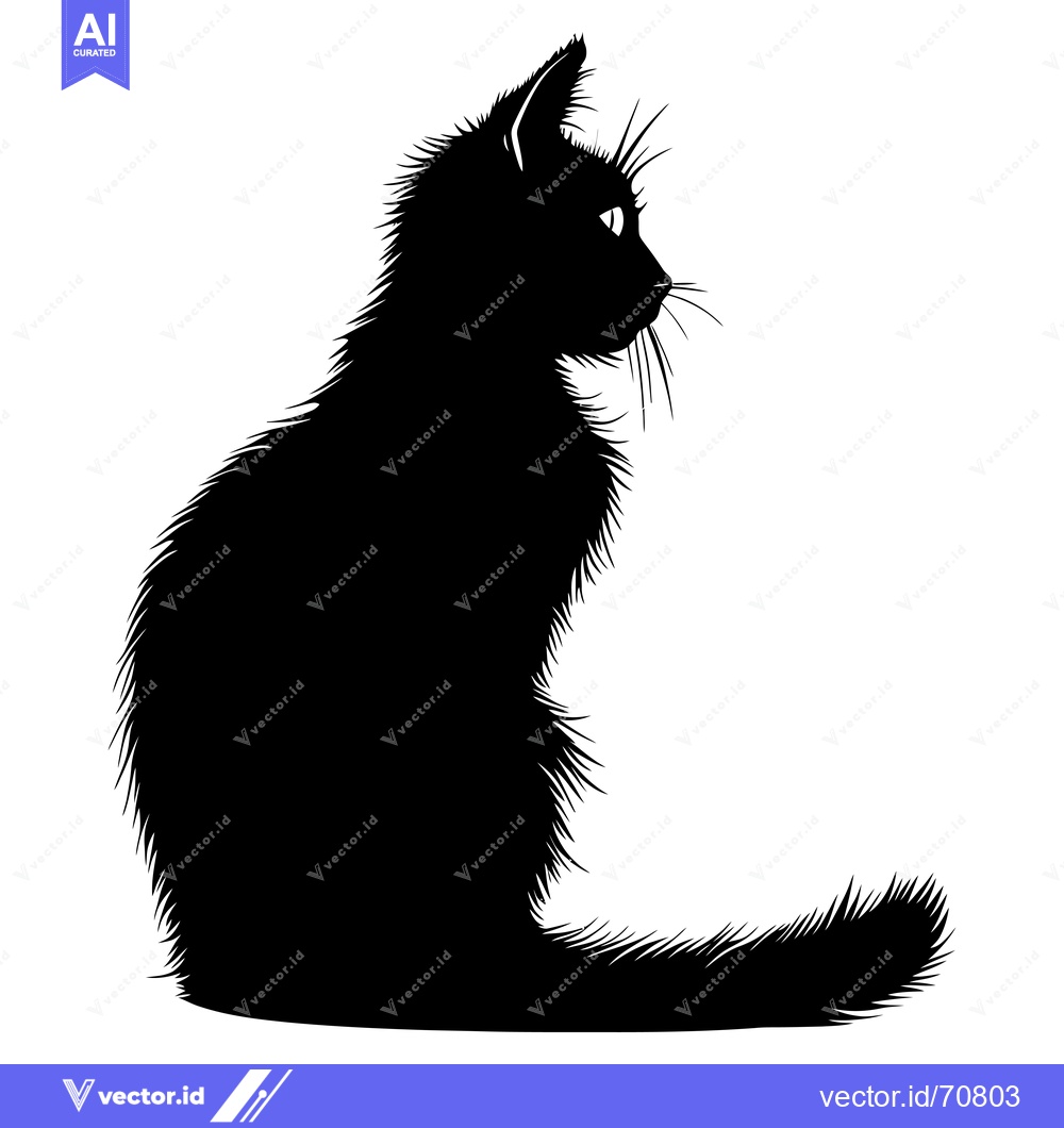Premium Vector dari Black Cat Silhouette Sitting in Profile, Looking to the Right