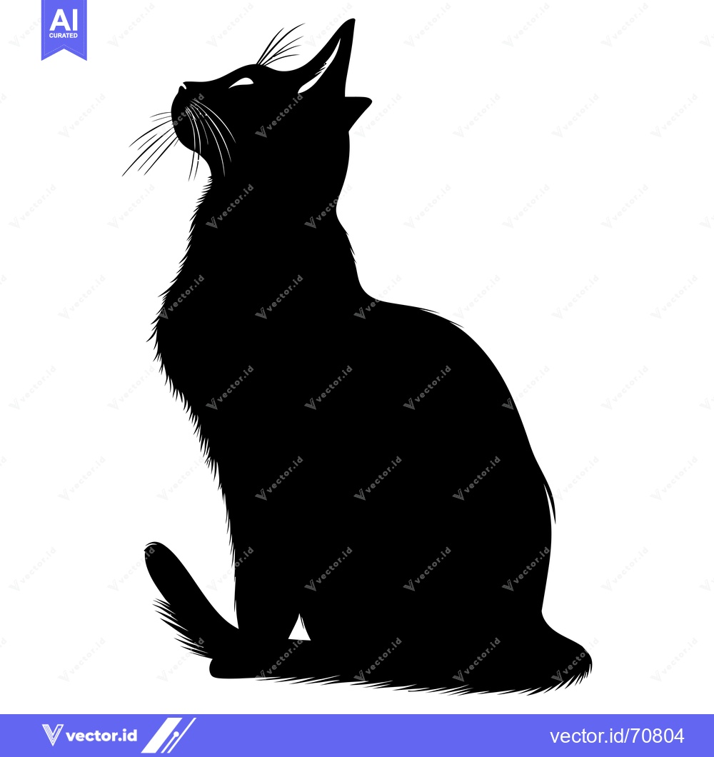 Premium Vector of Black Cat Silhouette Sitting and Looking Up
