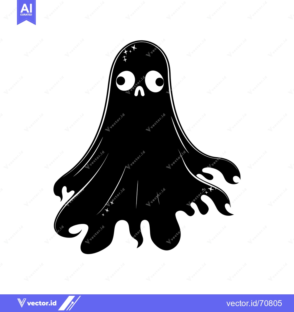 Premium Vector dari A Black and White Cartoon Ghost with Big Eyes