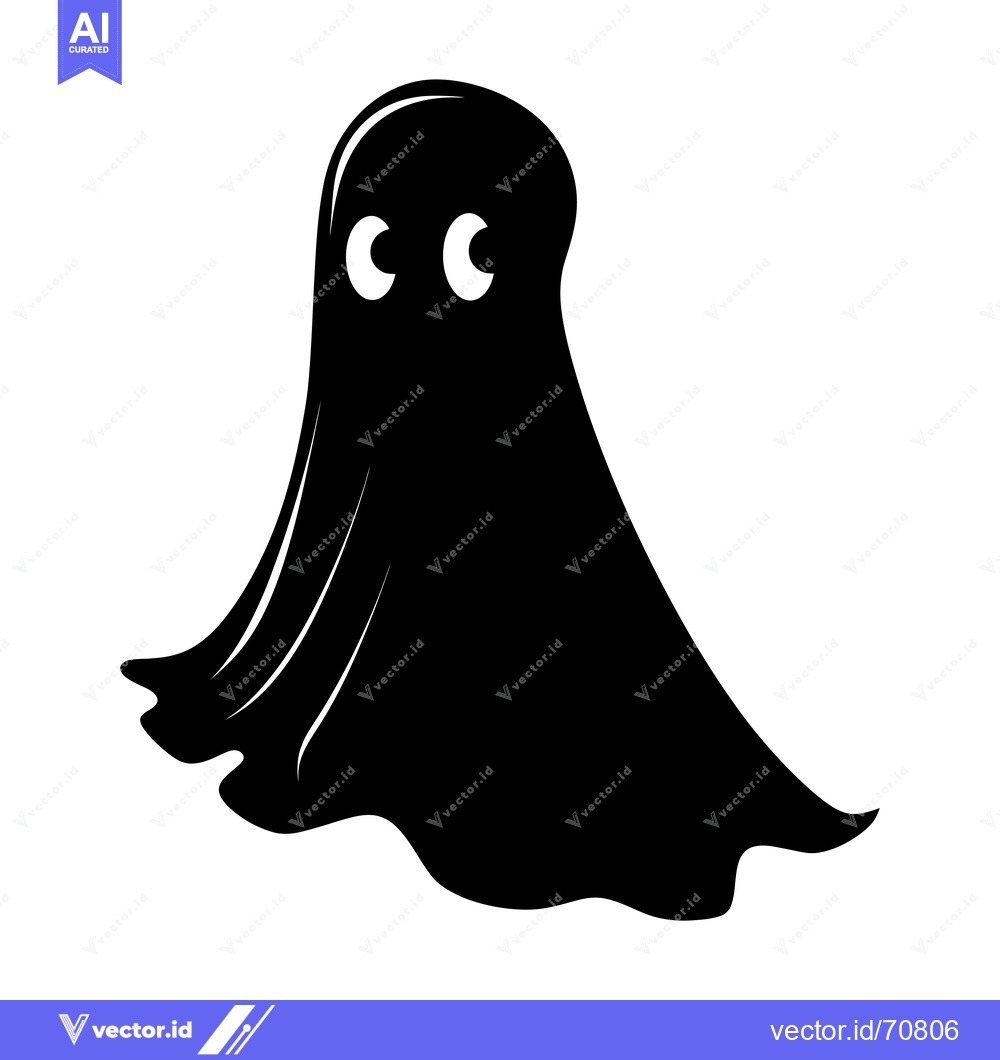 Premium Vector of Black and white cartoon ghost with large eyes